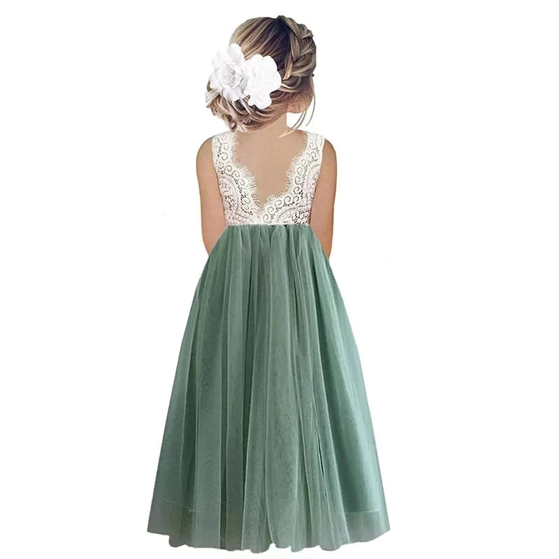 Princess Party Lace Flower Girl Dress Baby Kids Summer Wedding Birthday Dress