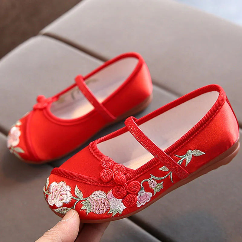 New Kids Shoes For Girl Children's Embroidered Cloth Shoes Chinese Style Girls Shoes Festival Loafers Ballet Flats CSH1440