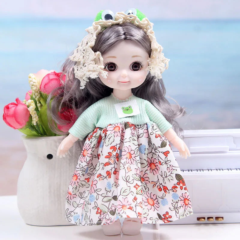 17CM Movable Joint Doll Girl Dress Up Dollhouse Makeup DIY Toys Cute Safety Baby 3D Doll Babies Toddler Princess Beautiful Gift
