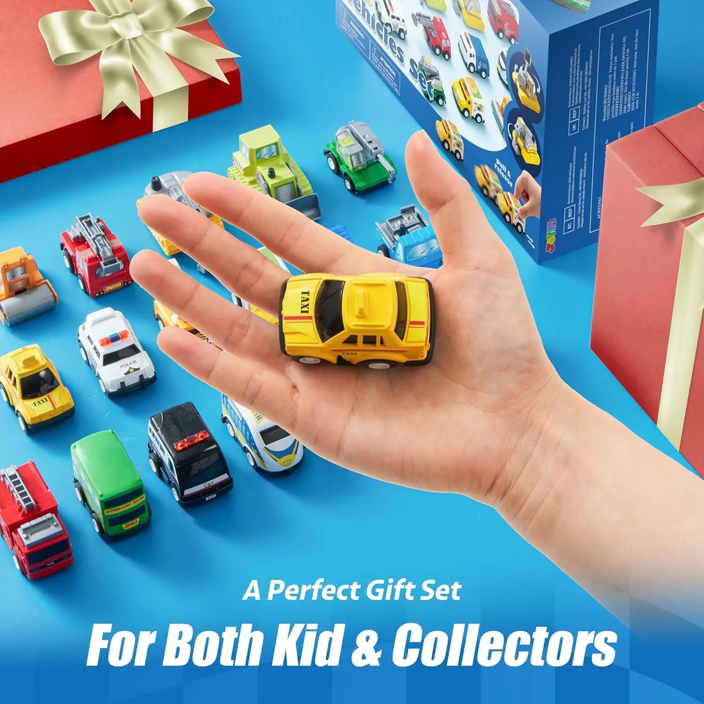 JOYFY 18 Pcs Pull Back City Cars and Trucks Toy Vehicles Set