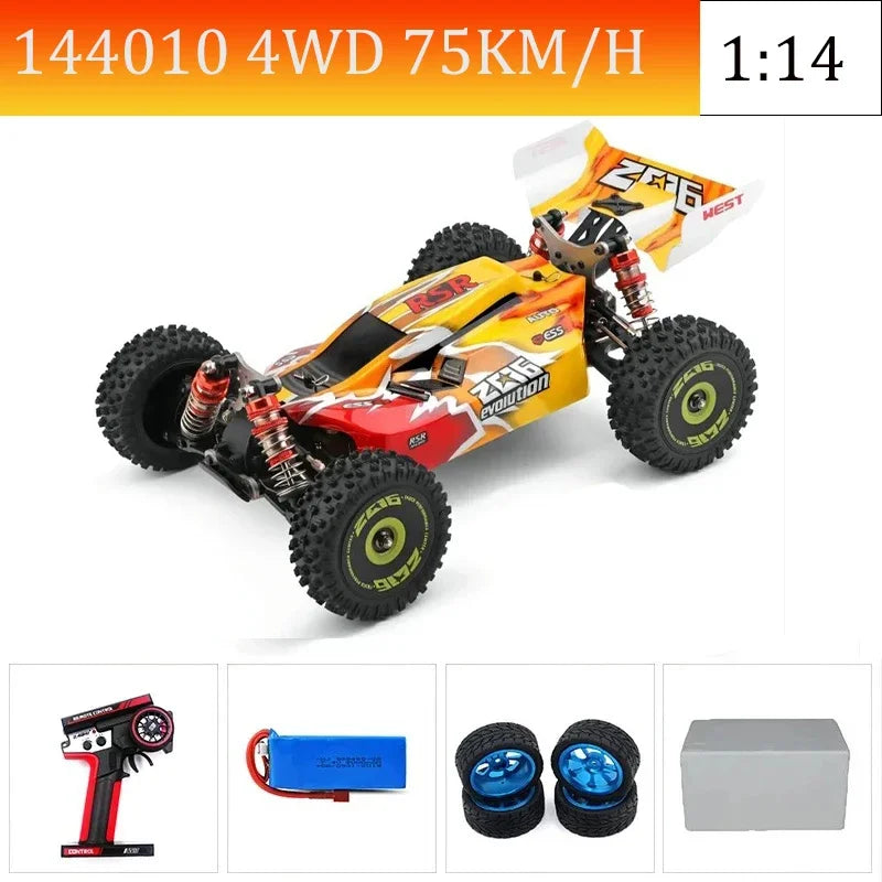 WLtoys144010 4WD Model with A Top Speed of 75 Km/h 1:14 Scale, High-speed Remote-controlled Off-road Drifting Racing Car for Boy