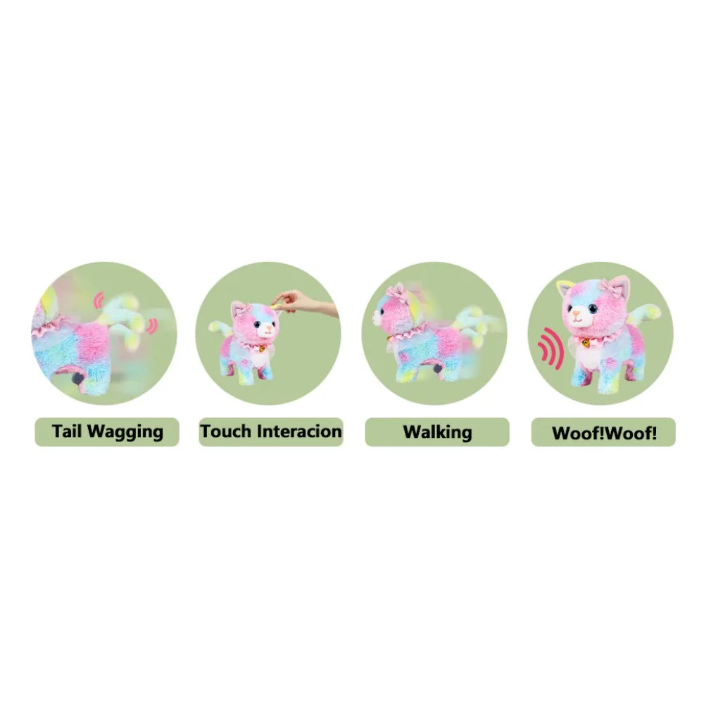 Interactive Electronic Plush Toy, Walking and Barking Robot Colorful Cat Plush