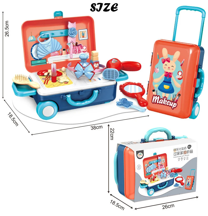 Children's Simulation Play House Kitchen Toys Girls Beauty Portable Tools Utensils Tableware Trolley Case Doctors Medical Kit