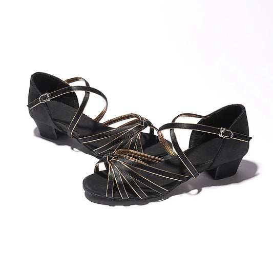 Girls Latin Dance Shoes Low Heel Soft Sole Training Stage Girls