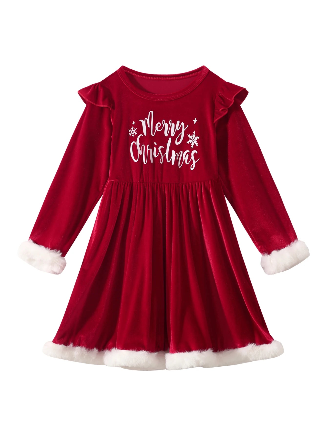 Girls Halloween Christmas Dress Letter Print Long Sleeve Crewneck Party Wear