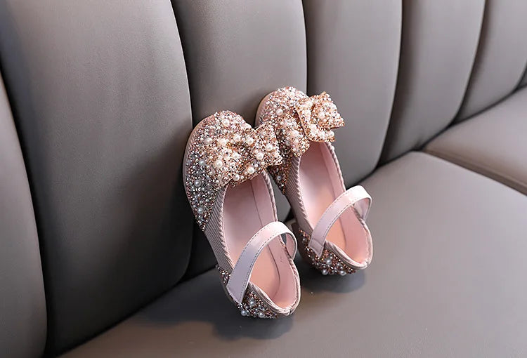 New Childrens Shoes Pearl Rhinestones Shining Kids Princess Shoe Baby Girls Shoe