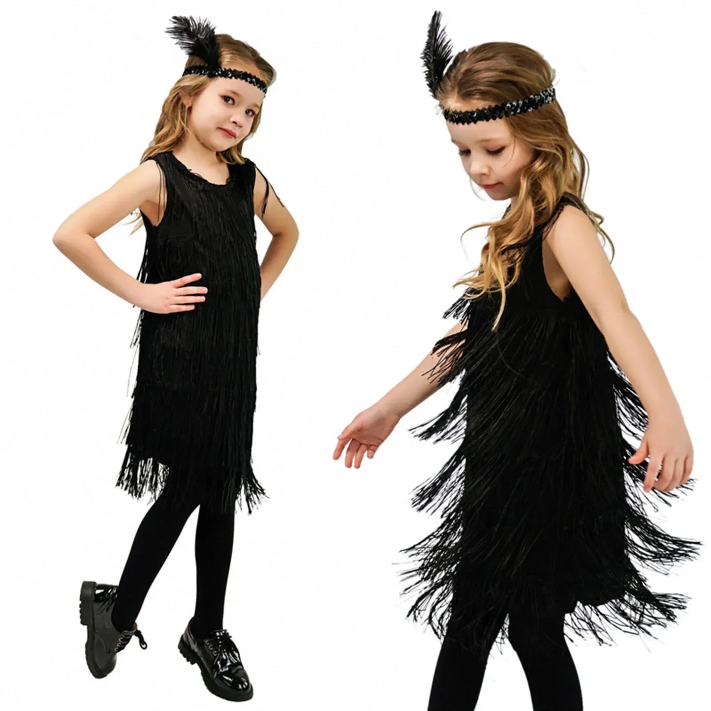 Short Sleeve Dress Girl Girls Flapper Dress Sequins Fringe Latin Dance Dress Tassel Tango Dress Tight Dress for Girl