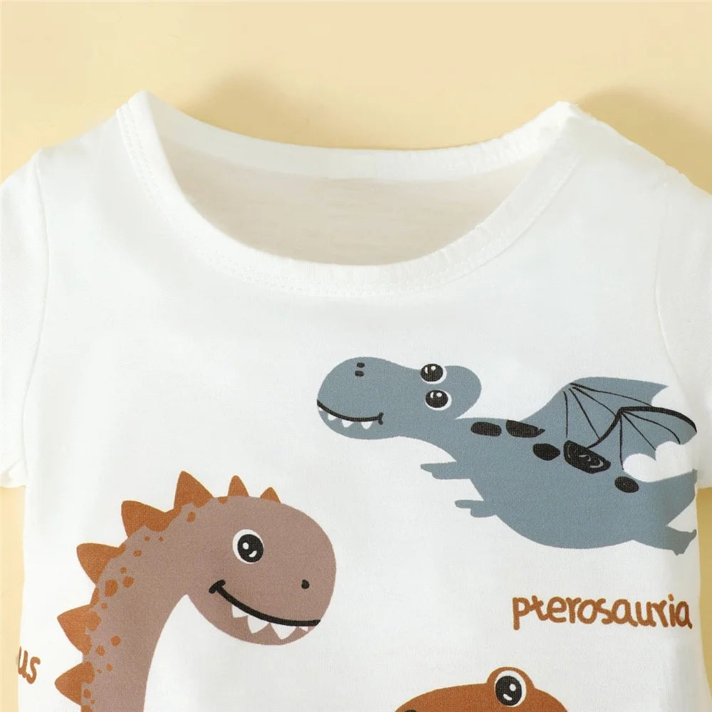 Baby Boy Dinosaur Set - White Top and Brown Shorts