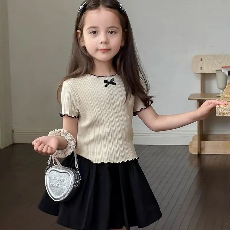 Girls Ruched Top - Rachel Lace-Trimmed Short Sleeve