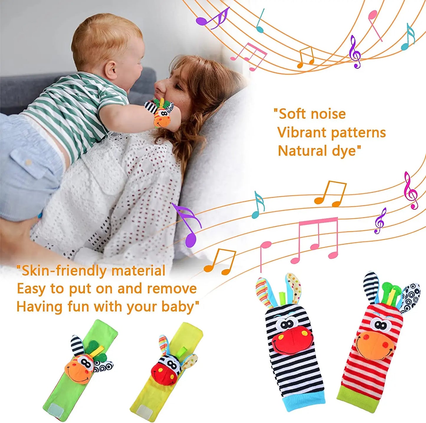 Baby Wrist Rattles Socks Newborn Animal Socks Infants Foot Finder 0-12 Months