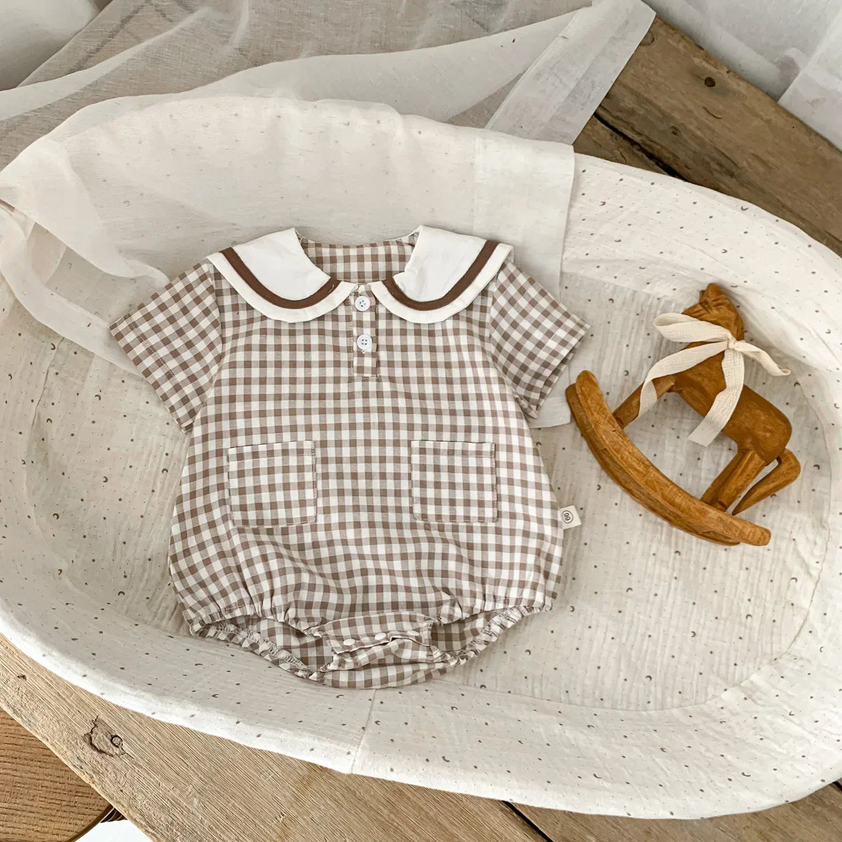 Plaid Bunny Collar Romper