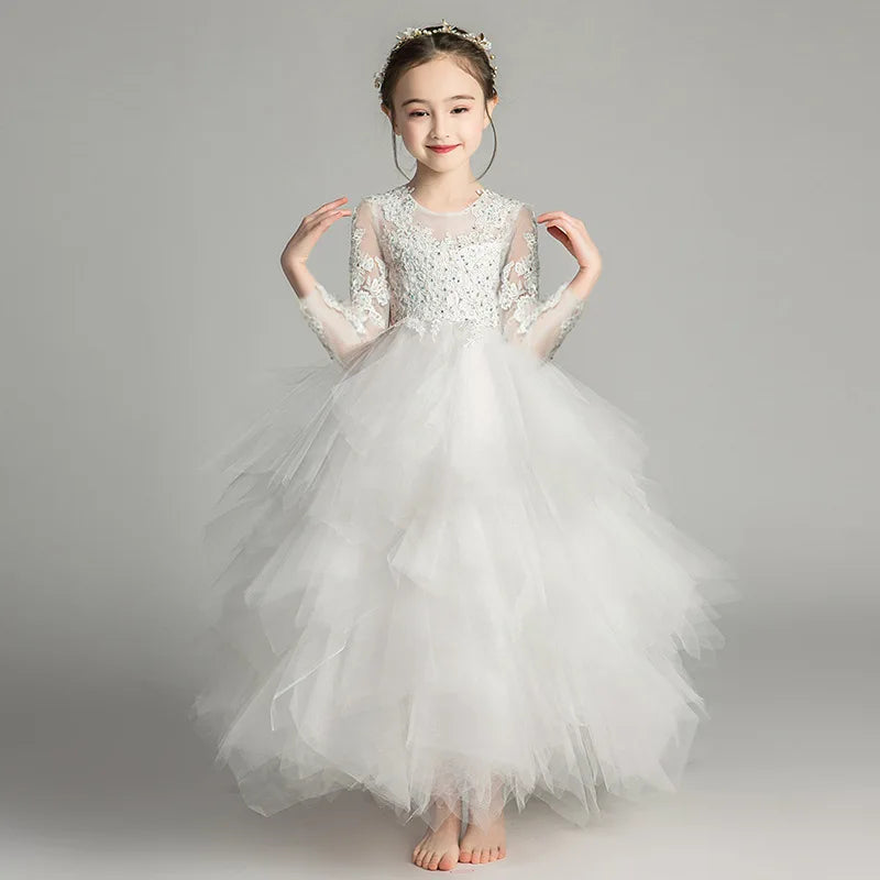 2025 Girls Catwalk Pink Flower Girl Tulle Tutu Wedding Host  Dress