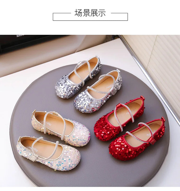 Fashion Girl Shoe 2025autumn New Sequined Princess Shoe Sweet Girl Party Dresses Soft Sole Kid Shoes Women Shoes Designer Shoes