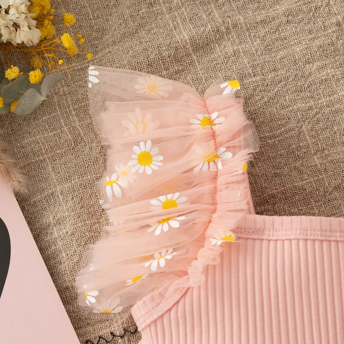 Baby Girl Dress Fashion Daisy Print Mesh Princess Dress Soft Comfortable Baby Outing Dress
