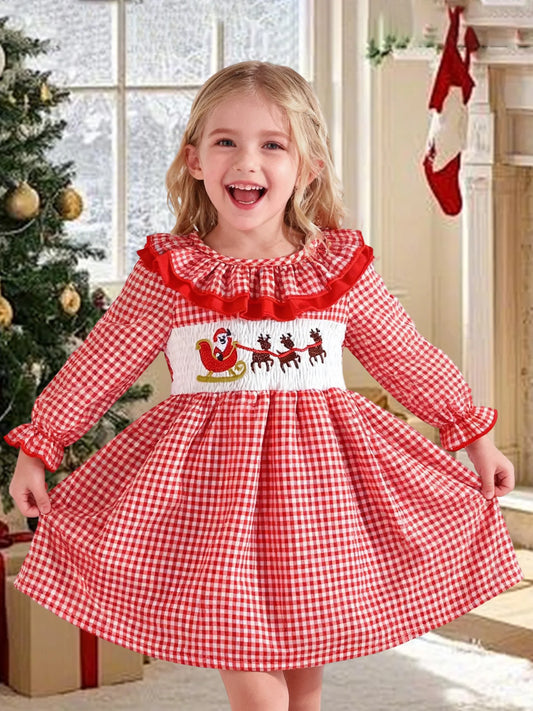Girls Winter Dress for Celebrations - Long Sleeve Plaid Style