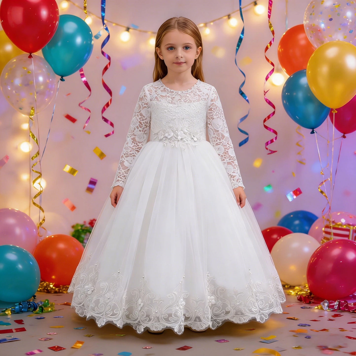 New Girl Wedding Dress White Long Lace Princess Dress