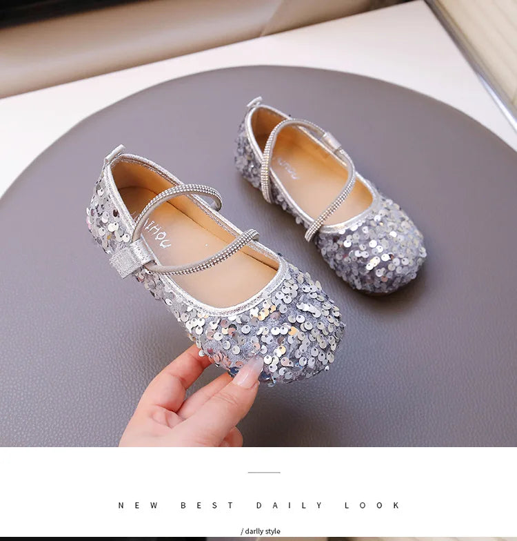 Fashion Girl Shoe 2025autumn New Sequined Princess Shoe Sweet Girl Party Dresses Soft Sole Kid Shoes Women Shoes Designer Shoes