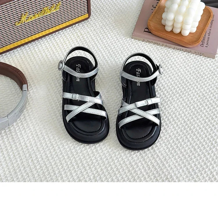 Girls Beach Shoes Bow-knot 2025 Summer Brand New Soft Open Toes Fashion Kids Sandals Princess Sweet Style Anti-slippery Shoes