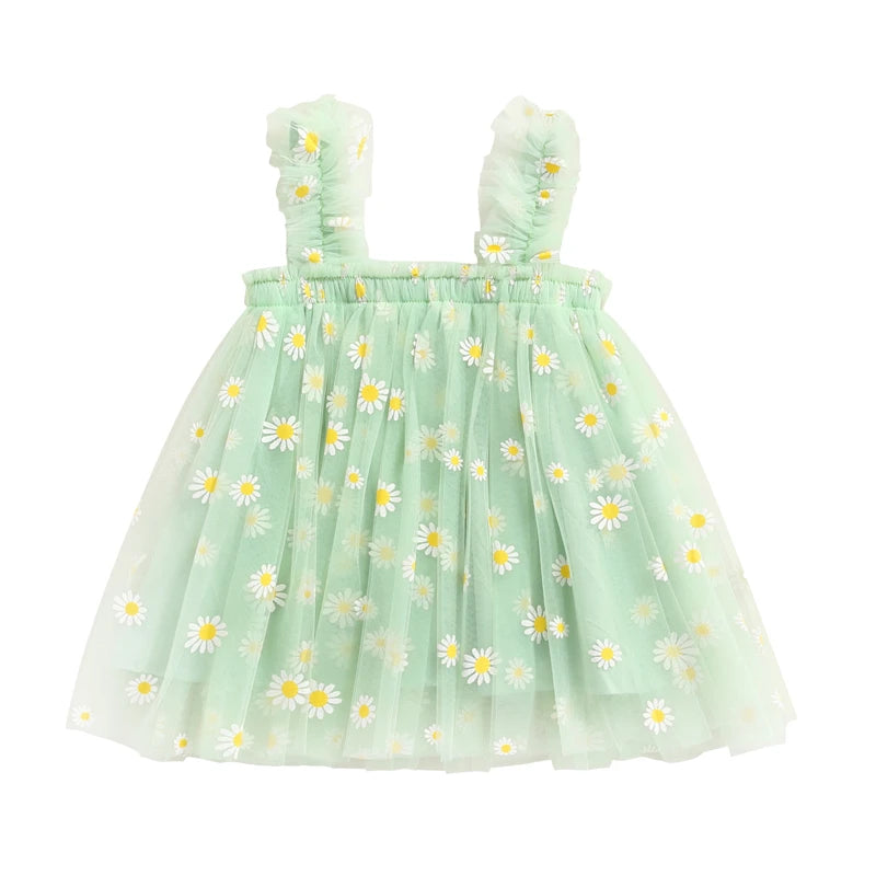 Toddler Dress Kids Girls Party 2023 Summer Sleeveless Daisy Floral Tutu Dress