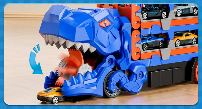 Dinosaur Truck Toy Set with Die-Cast Racing Cars for Kids