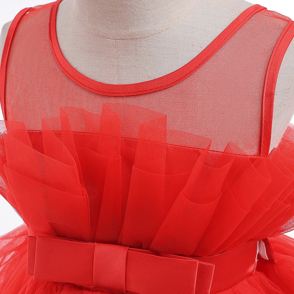 Summer Baptism Bridesmaids Party Baby Girls Dresses Tulle Trailing Wedding Birthday Princess Dress