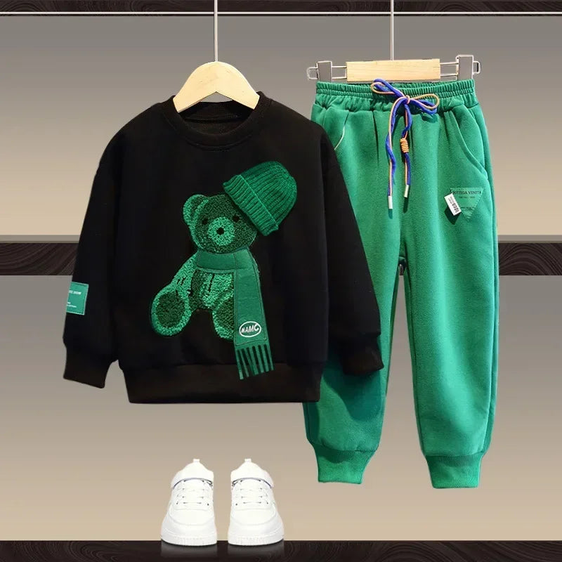 Boy Clothes Set Autumn - Cartoon Bear Top and Pant