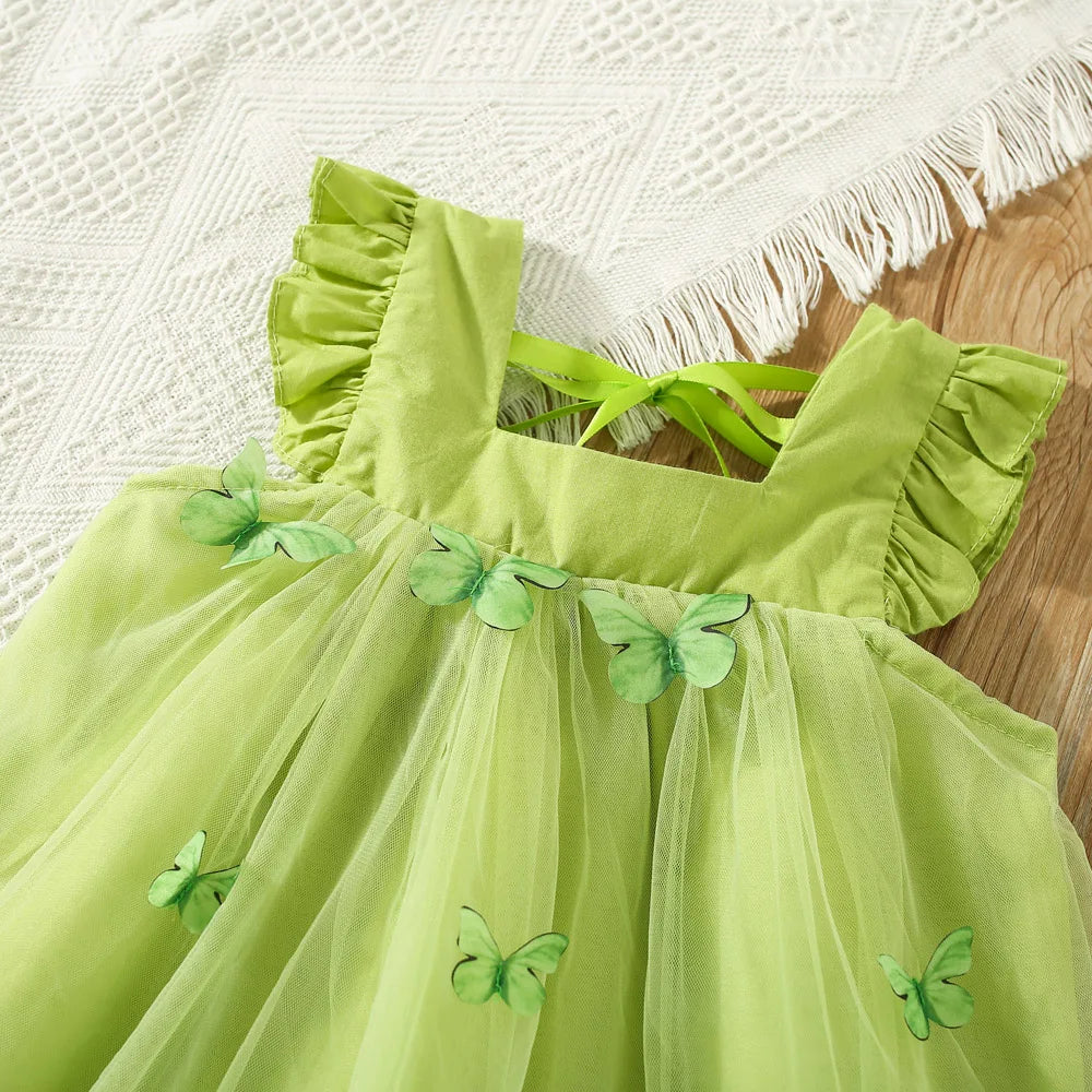 Summer Baby Girl Dress Girls Green Butterfly Mesh Princess Dress