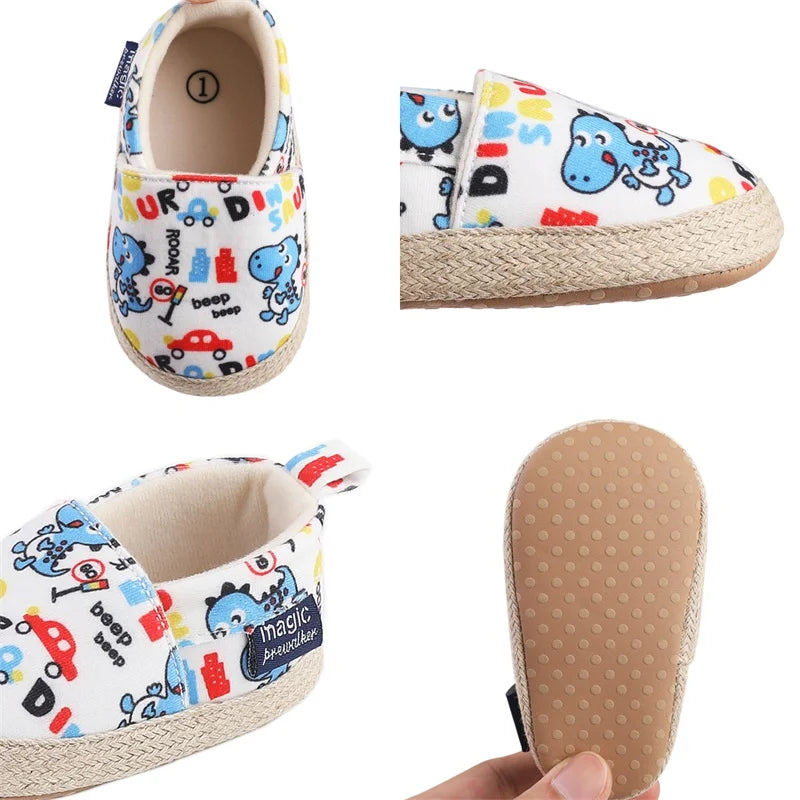 Baby Boy Girl Shoes Dinosaur Print Closed Toe Walking Shoes
