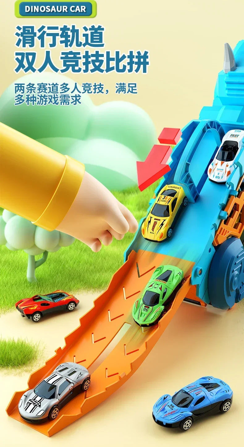 Dinosaur Toys for Kids Boys Ages 3-5, Car Track Set Dinosaur Transport Truck with Diecast Cars