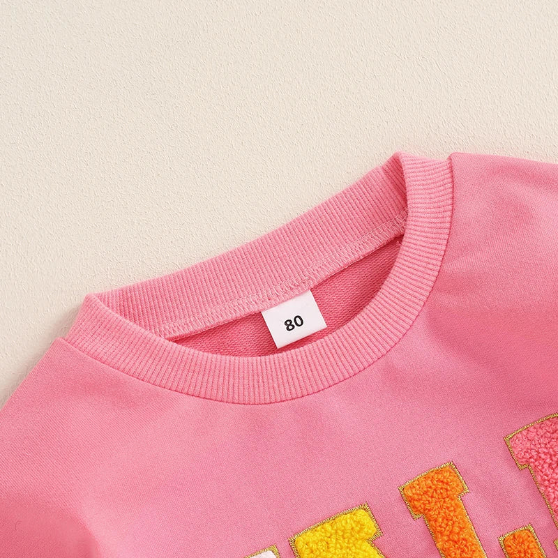 Girls Fall Babe Long Sleeve Embroidery Letters Fall Crewneck Top