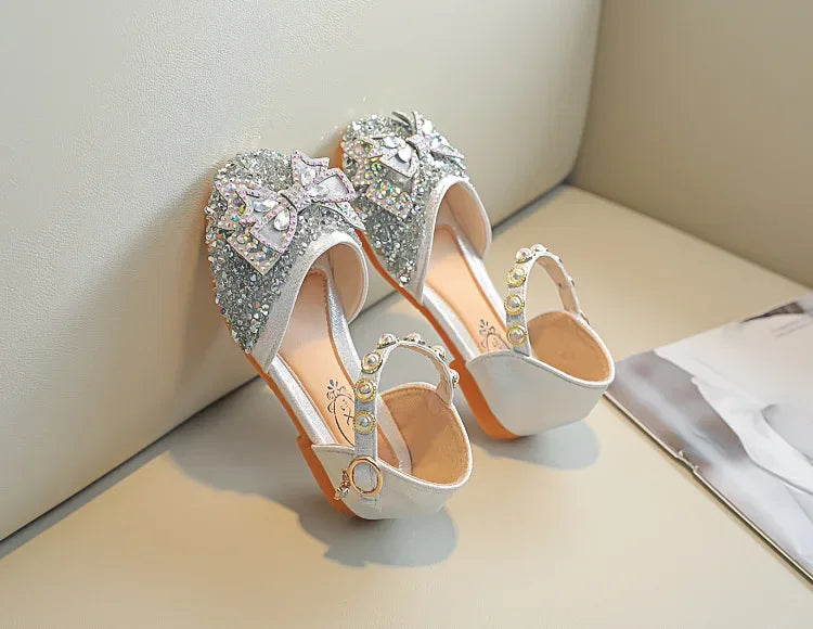 New Children Princess Shoes for Girls Bowtie Glitter Children Baby Dance Shoes