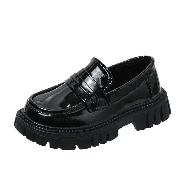 Girls Leather Shoes For School Party Wedding Kids Black Loafers Slip-On Children Flats British Style Elegant Princess Shoes