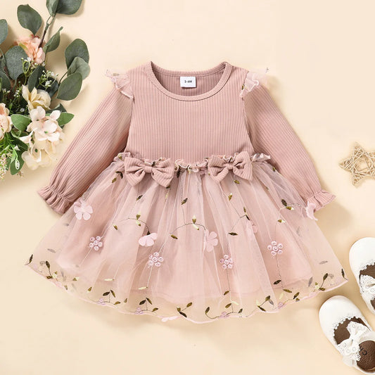 New Single Piece Spring And Autumn Baby Girl Baby Pink Princess Dress