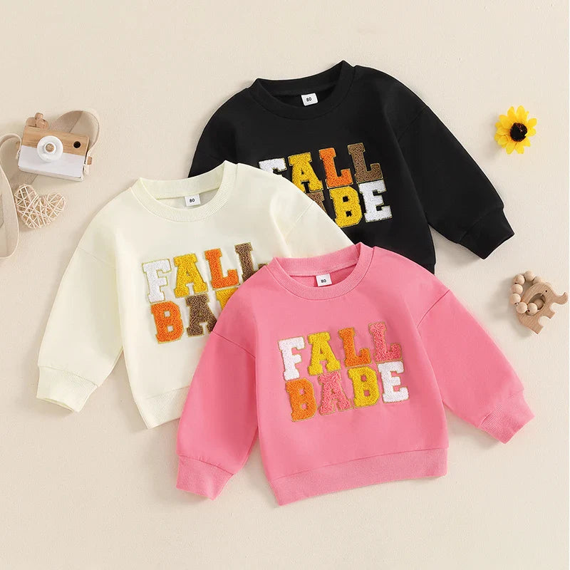 Girls Fall Babe Long Sleeve Embroidery Letters Fall Crewneck Top
