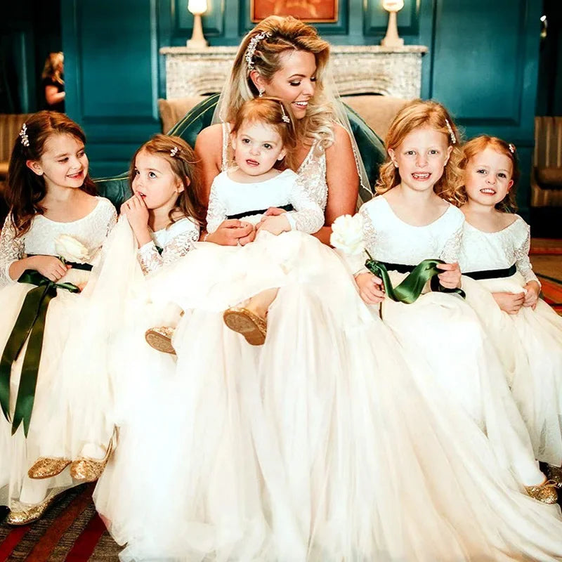 Princess Dresses for Weddings Birthday Elegant Flower Girl Fashion Long Lace