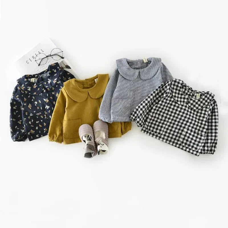 Baby Girl Plaid Blouse - Long Sleeve Cotton Top