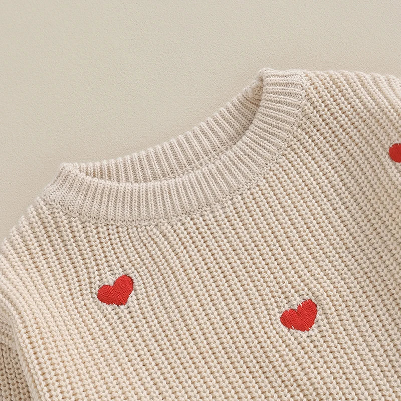 Amelia Heart Embroidery Sweater Pullover Tops