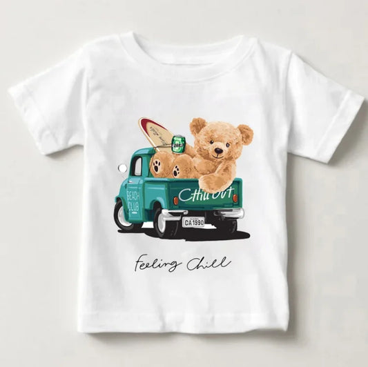 Dylon Cute Bear Riding Motorcycle Car Print Tees
