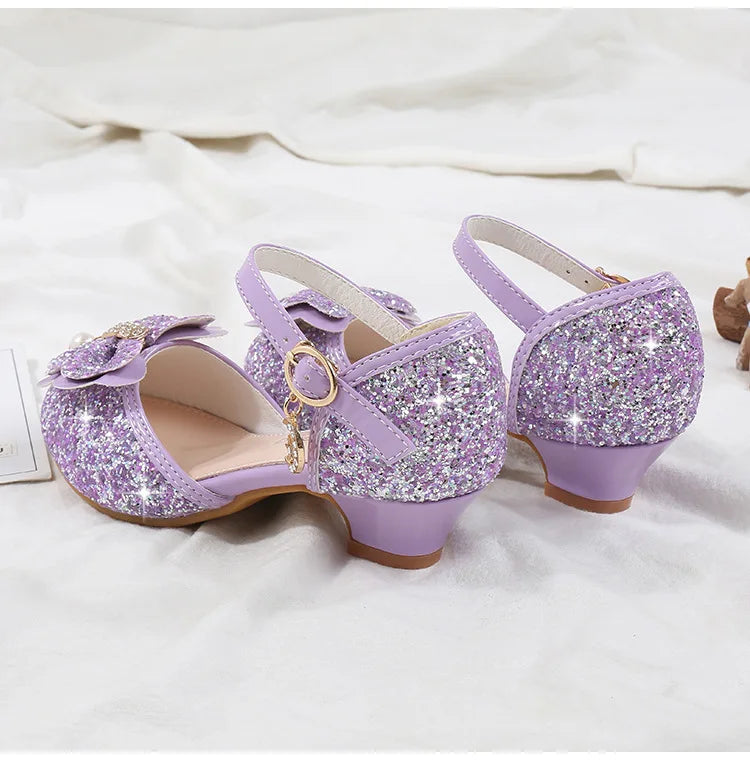 Girls' High Heels Fashion New Sequin Bow Shoes Children's Dance Single Shoes