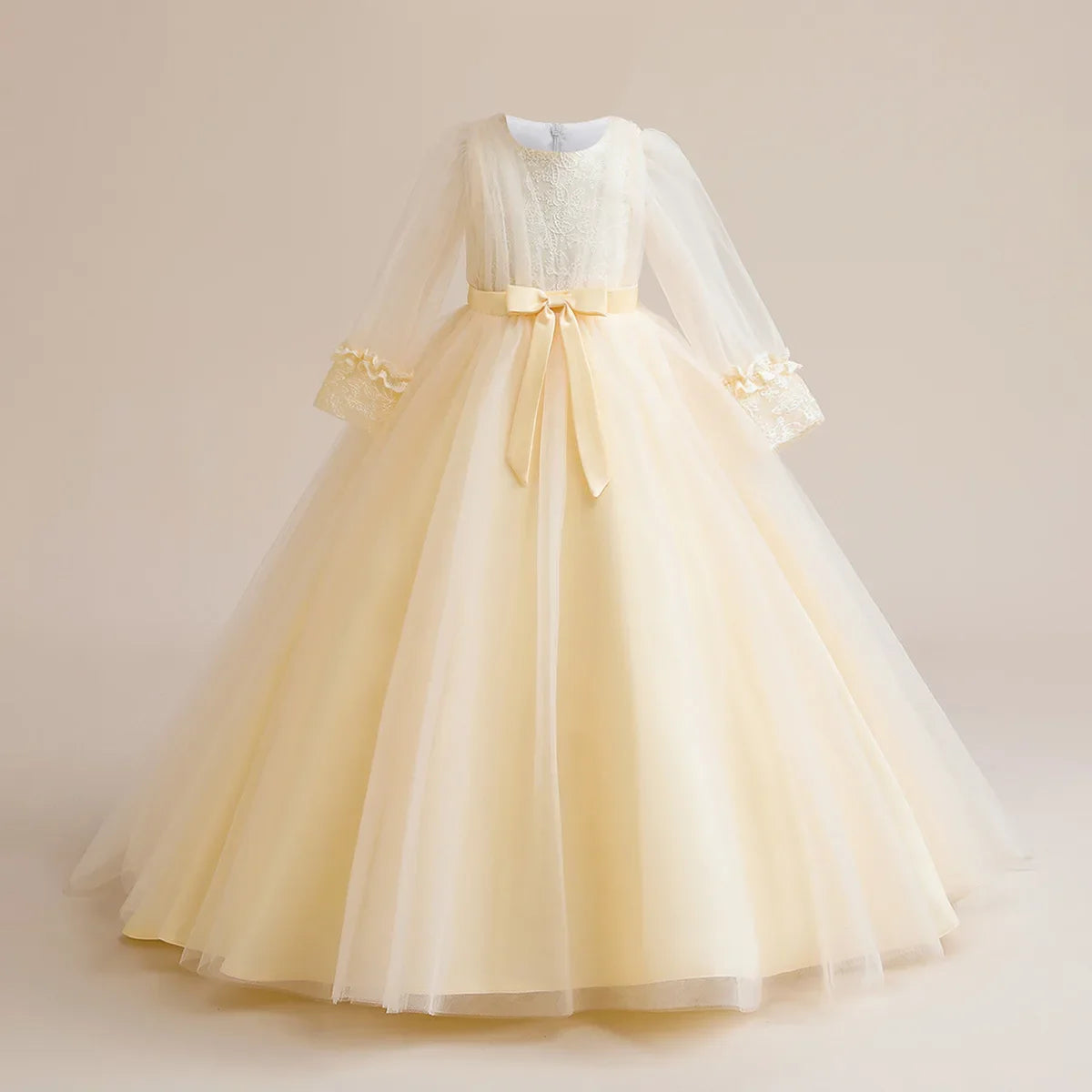 White Bridemaid Girl Dresses Children Costume Bow Lace Pageant Wedding Dress