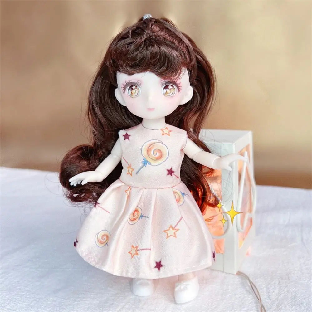 1/8 16CM BJD Doll Ball Jointed Body Anime Eyes Cute Madeup Full Set With Fashion Clothes Headdress DIY Toys For Girl Gift