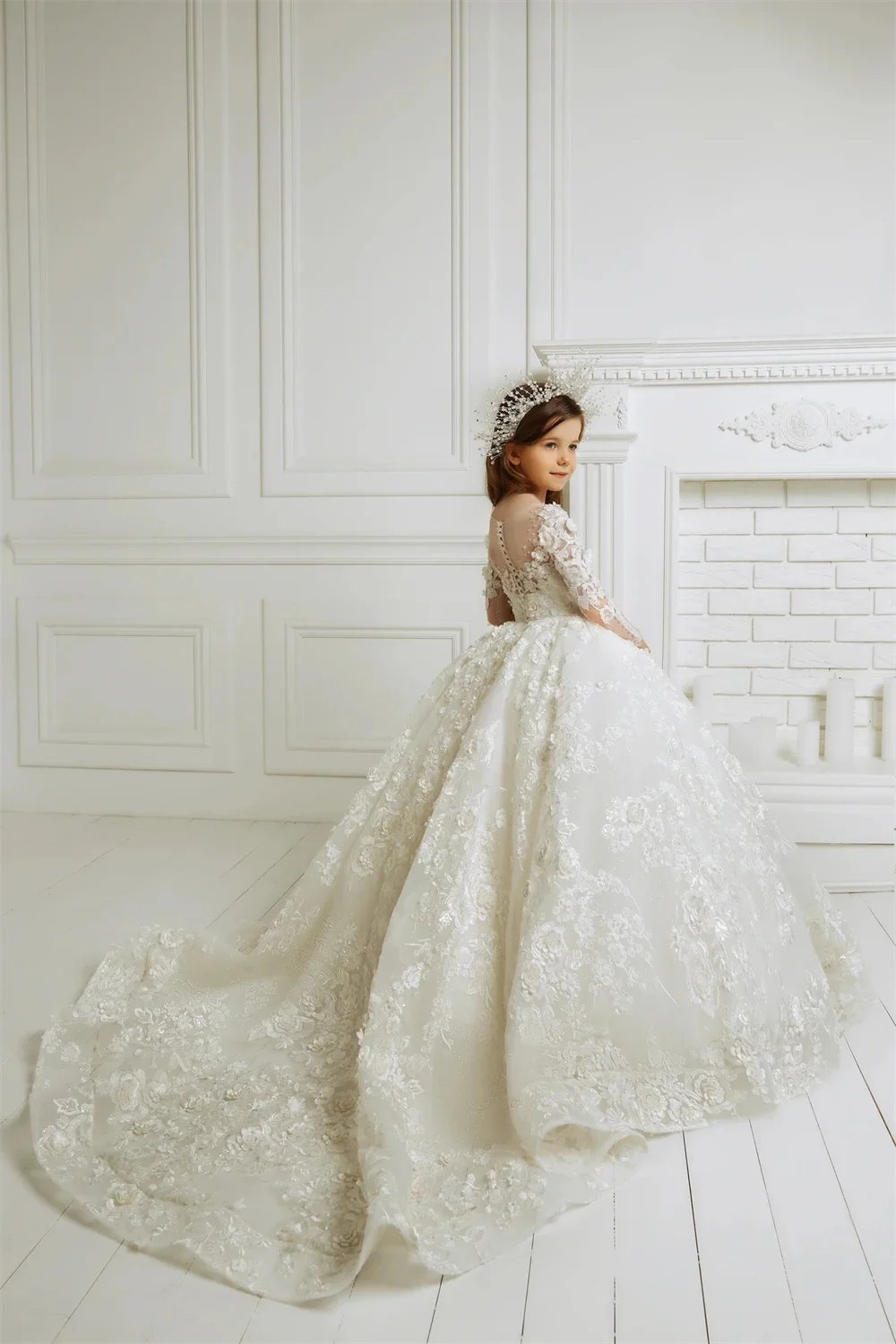 Luxury Flower Girl Dresses Long Sleeve for Wedding Prom Party  Dress