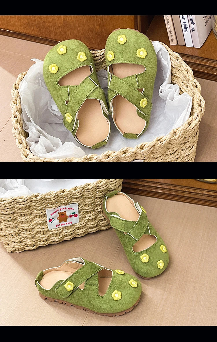 Girls Outdoor Shoes with Sweet Flowers Kids Princess Shoes