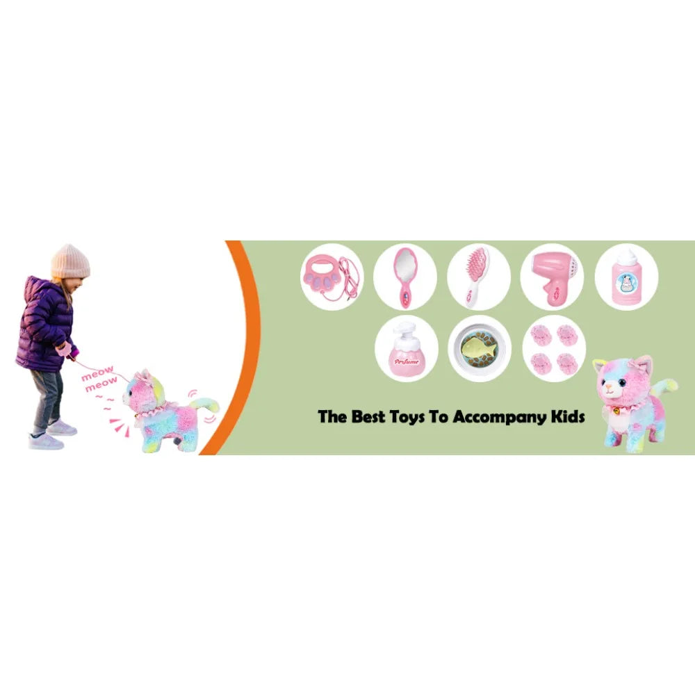 Interactive Electronic Plush Toy, Walking and Barking Robot Colorful Cat Plush