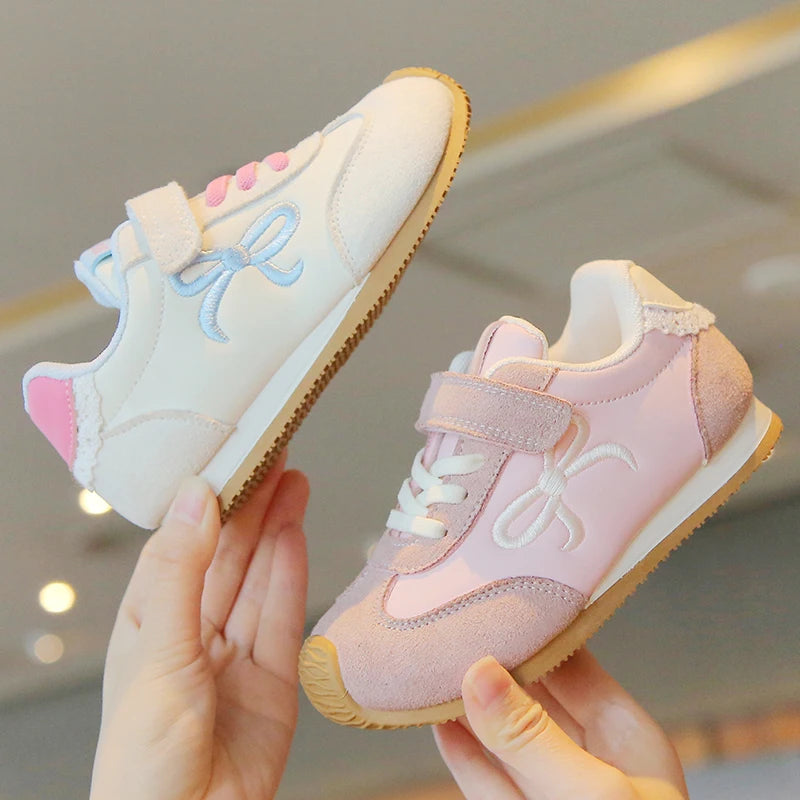 Kids'Casual Shoes Sneakers PU Leather Cutout Spring Shoes For Girls Anti-slip Soft Bottom Pink Off-white Shoes Size 21-32