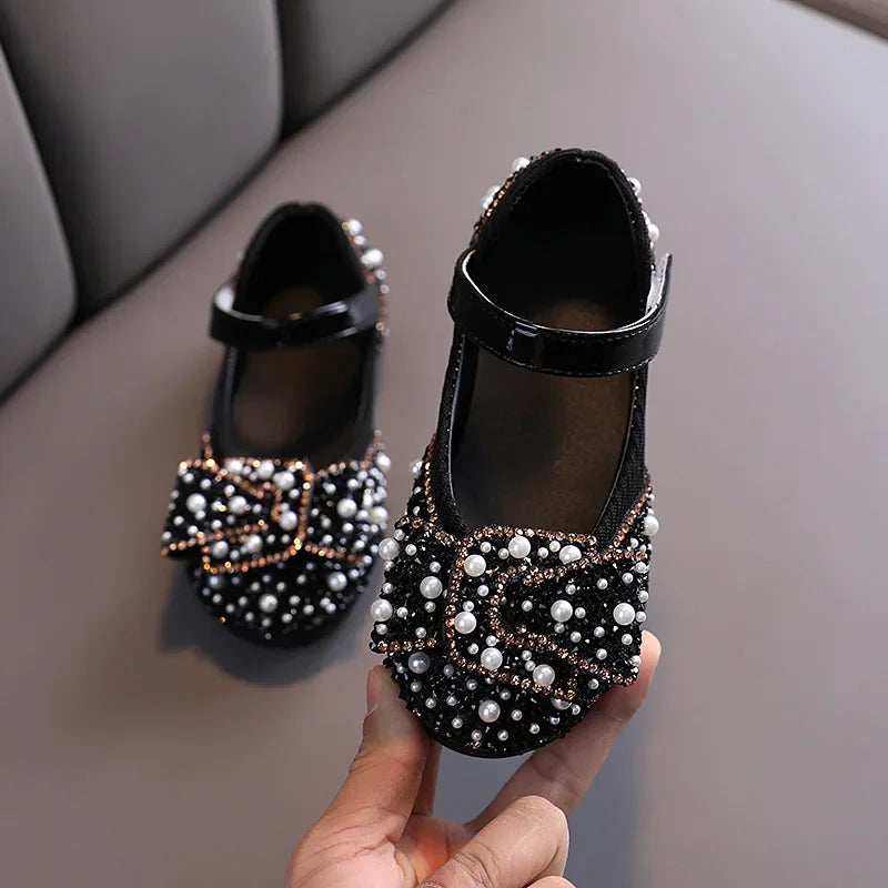 New Childrens Shoes Pearl Rhinestones Shining Kids Princess Shoe Baby Girls Shoe