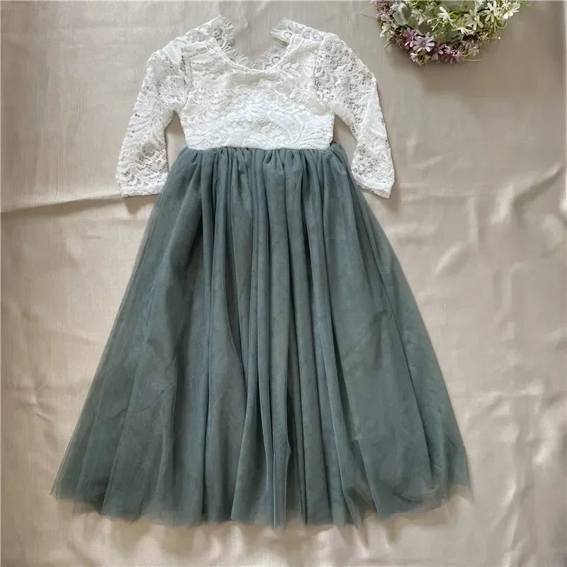 Elegant Burnt Orange Lace Tulle Dress for Flower Girls Bridesmaid Wedding