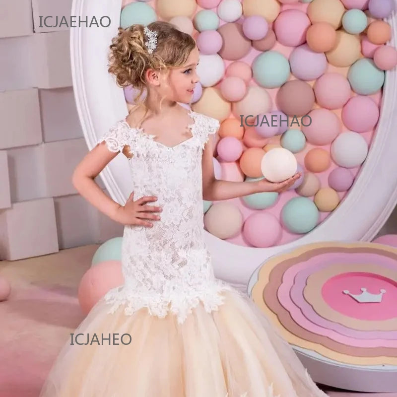Baby Flower Girl Dress Kids Lace Long Evening Children Dresses for Wedding