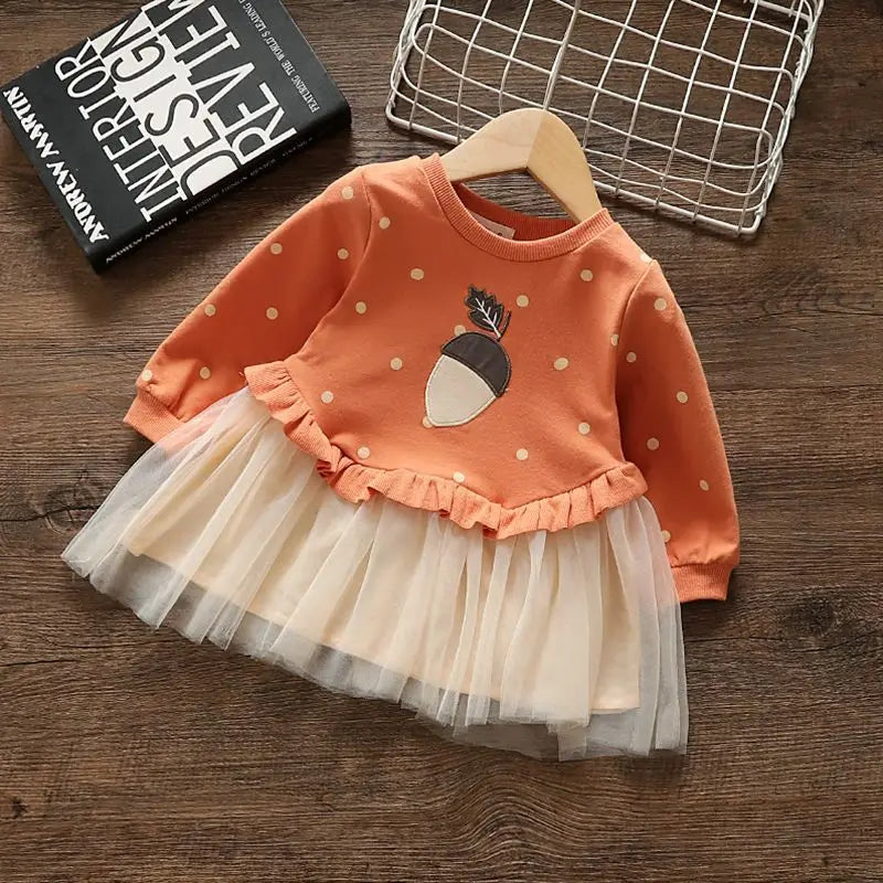 Girls' Dress Spring Autumn Baby Long Sleeved Hoodie Dresses Sweet Children's Princess Clothing Fashion Gauze Girls Clothes Ropa