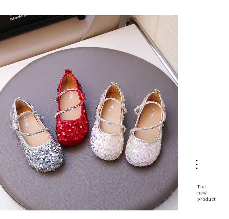 Fashion Girl Shoe 2025autumn New Sequined Princess Shoe Sweet Girl Party Dresses Soft Sole Kid Shoes Women Shoes Designer Shoes